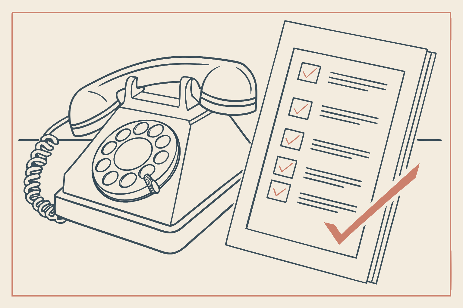 Technical line-diagram of a telephone, a scrubbed call list, and a compliance shield
